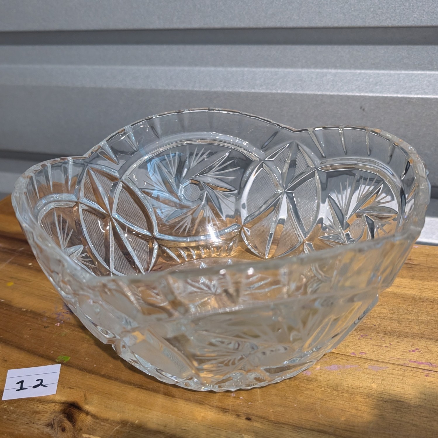 Vintage Bohemian Crystal Serving Bowl Poland Whirling Star pattern