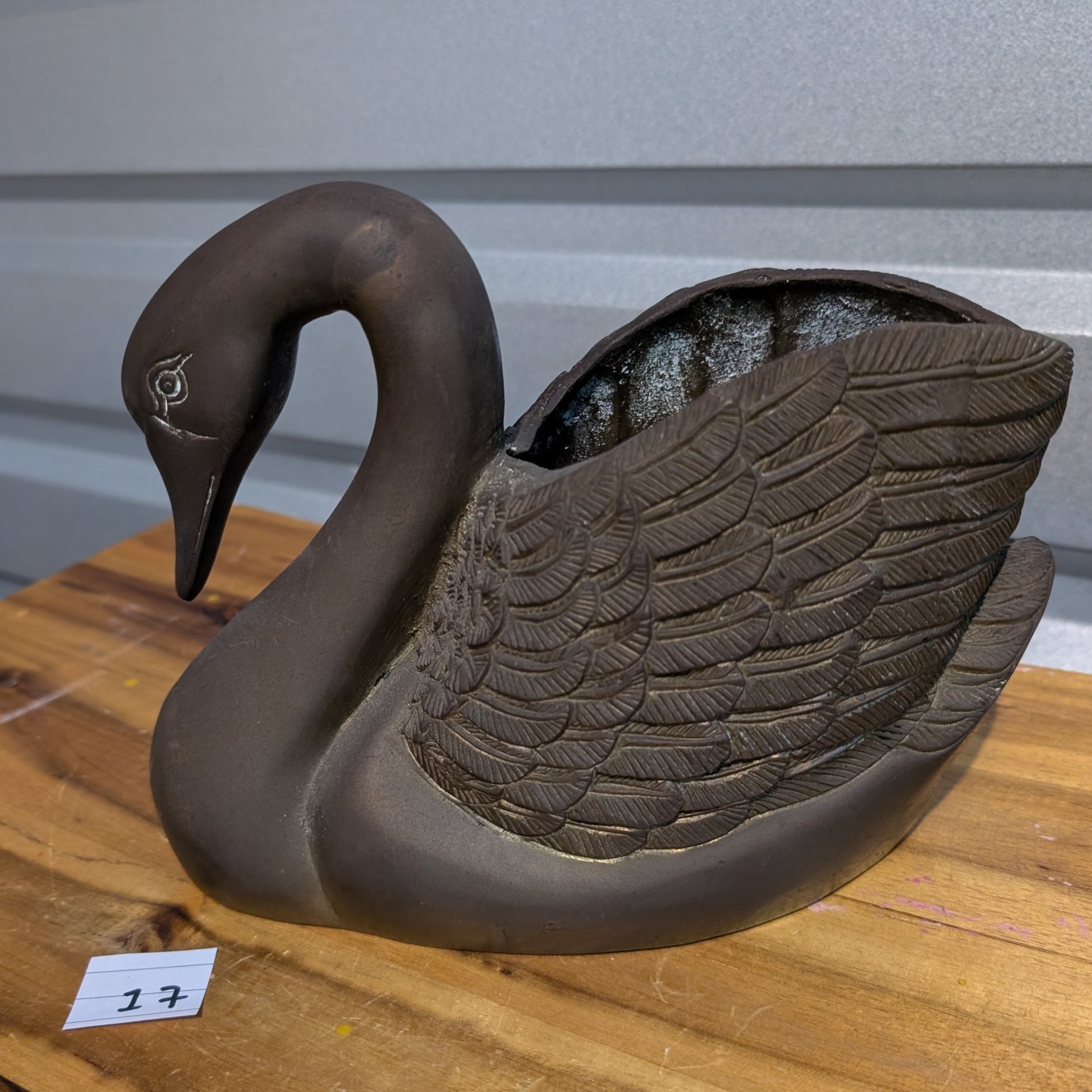 Vintage solid bronze swan planter