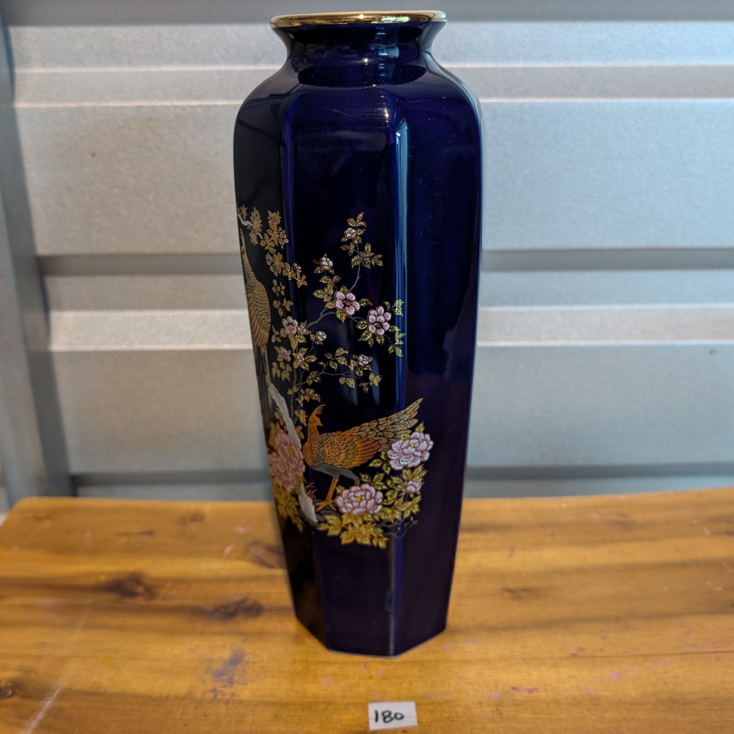 Set of 2 Vintage Japanese Porcelain Vase Hand Painted, 10.75” Tall Cobalt Blue & Gold