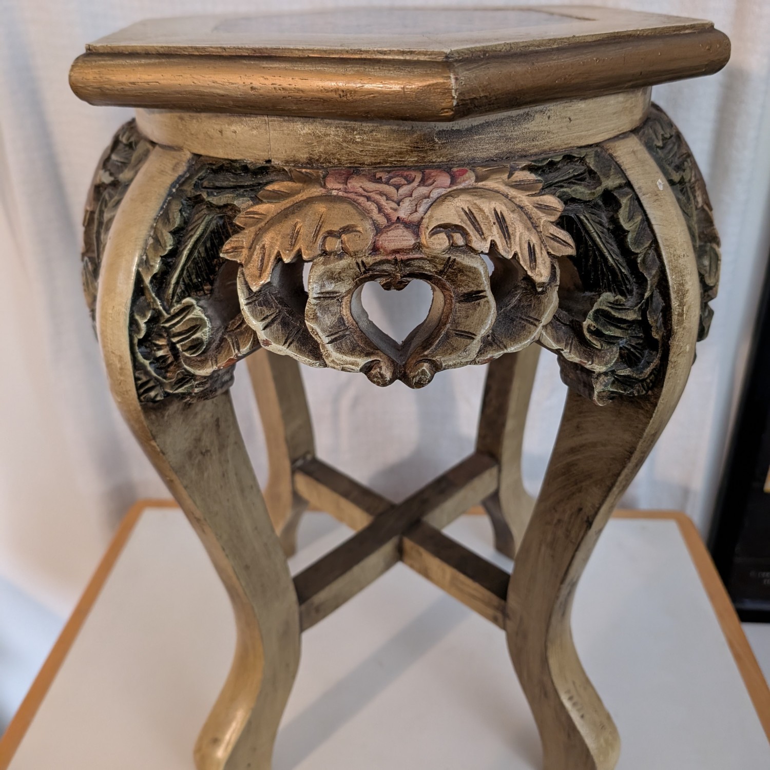 Vintage Wood Plant Stand/End Table with Marble top